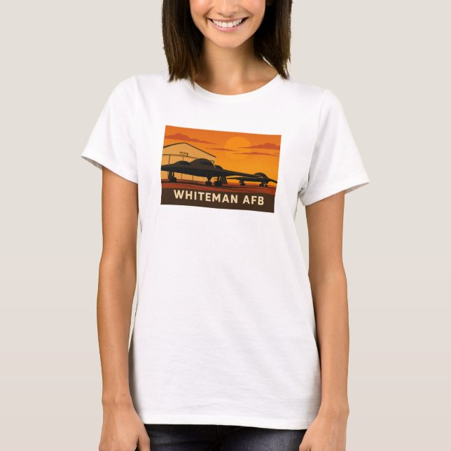 Camiseta B-2 Jet Sunset Art - Whiteman AFB Poster Style (Frente)
