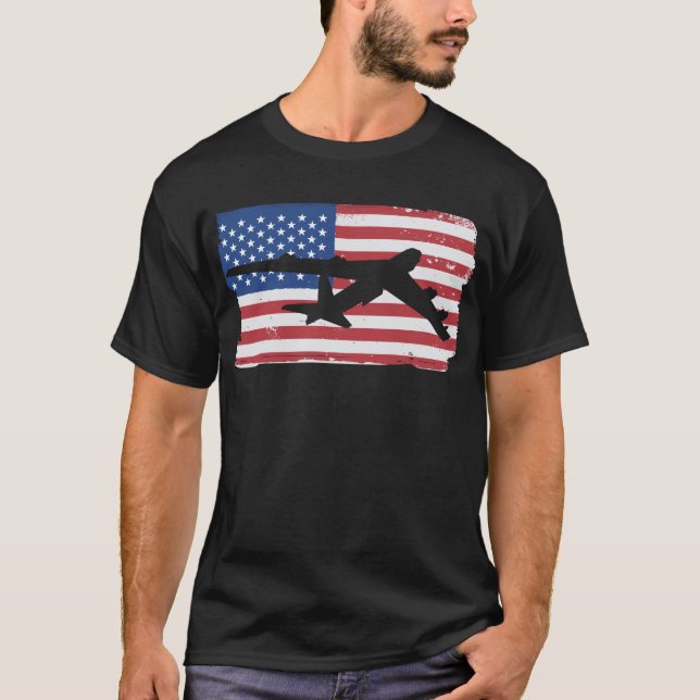 Camiseta B-52 Avião-Bomba-Estratrão - Bandeira Americana (Frente)