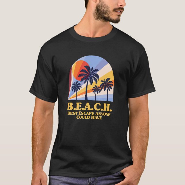 Camiseta B E A C H Férias no Oceano de Férias de Praia Verã (Frente)