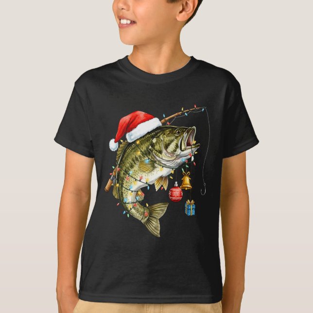 Camiseta B Fish Festive Lights Christmas Funny Fishing Long (Frente)