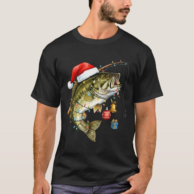 Camiseta B Fish Festive Lights Christmas Funny Fishing Long (Frente)