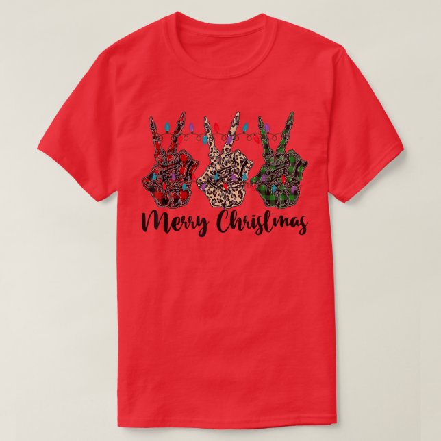 Camiseta B Merry Xmas Natal Leopard Skeleton Paz P (Frente do Design)