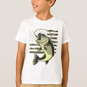 Camiseta B Peixe Pescaria EUA Bandeira Americana Camuflagem