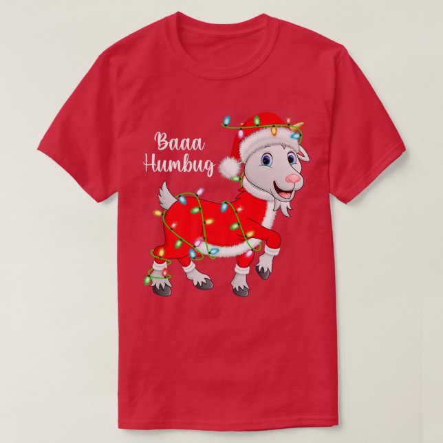 Camiseta Baaa Humbug Goat Lover Xmas Lights Papais noeis Go (Frente do Design)