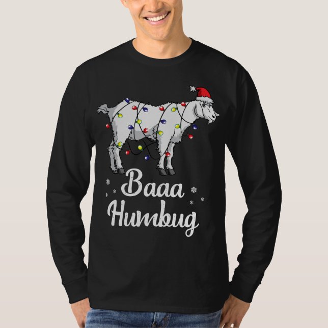 Camiseta Baaa Humbug Goat Santa Hat E Luzes Gozam Lover C (Frente)