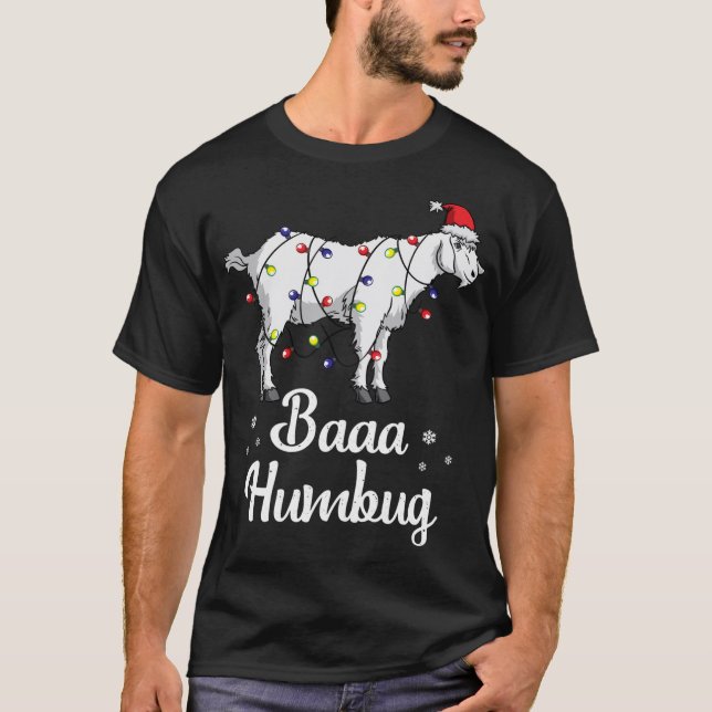Camiseta Baaa Humbug Goat Santa Hat E Luzes Gozam Lover C (Frente)