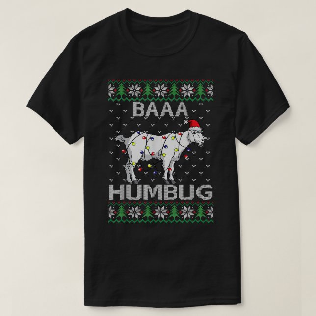 Camiseta Baaa Humbug Goat Santa Hat O Natal Luz Feia S (Frente do Design)