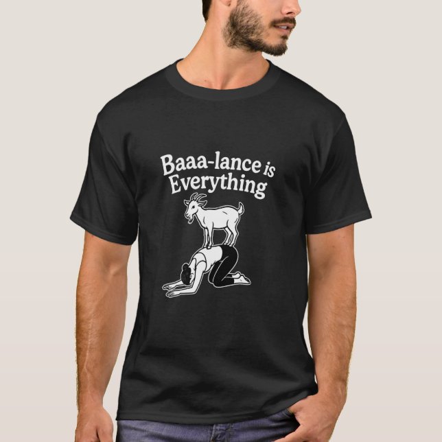 Camiseta Baaa-Lance É Tudo Cabra Engraçado Pose de Equilíbr (Frente)