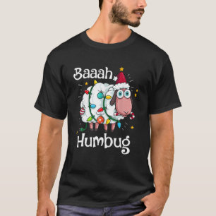 Camiseta Baaah Humbug Ovelhas Engraçadas Em Santa Hat Light