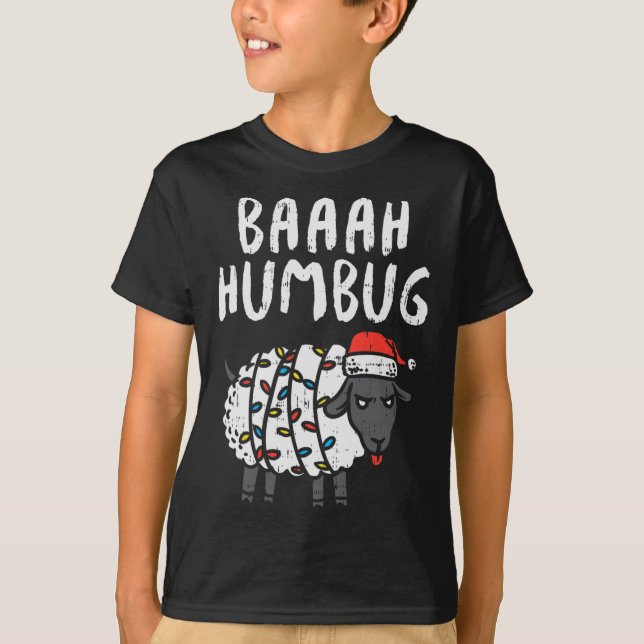 Camiseta Baaah Humbug Sheep Xmas Diversão de Luzes Anti Nat (Frente)