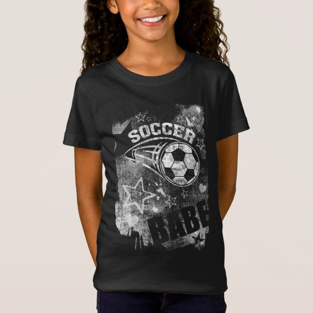 Camiseta Babe de futebol, Futebol de Grunge Negro (Frente)
