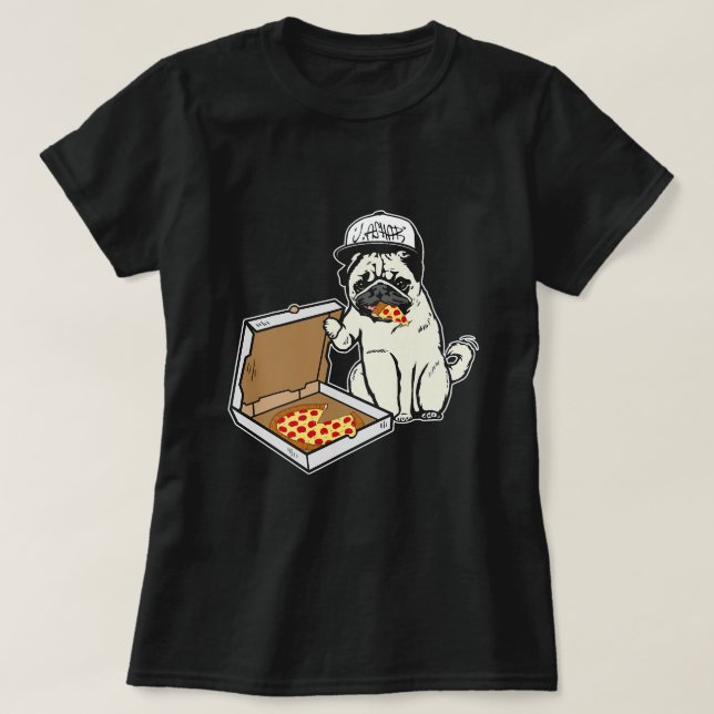 Camiseta Babu Cachorro Comendo Pizza Justin Ashar Snapbac (Frente do Design)