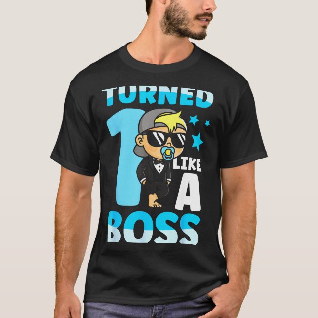 Camiseta Baby 1st Birthday Boy Girl 1 Year Like A Boss Kids (Frente)