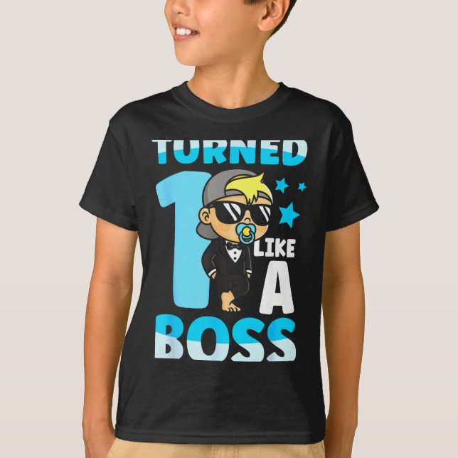 Camiseta Baby 1st Birthday Boy Girl 1 Year Like A Boss Kids (Frente)