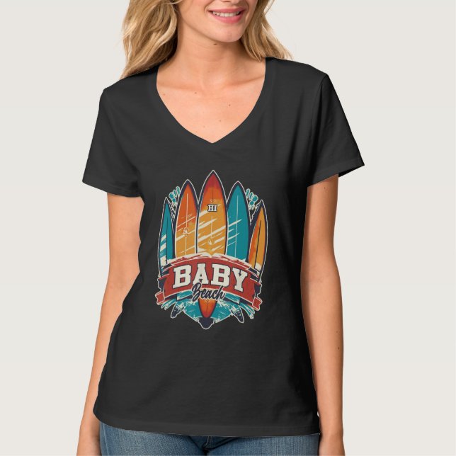 Camiseta Baby Beach HI Rebel Surf Edgy Surfboard Design (Frente)