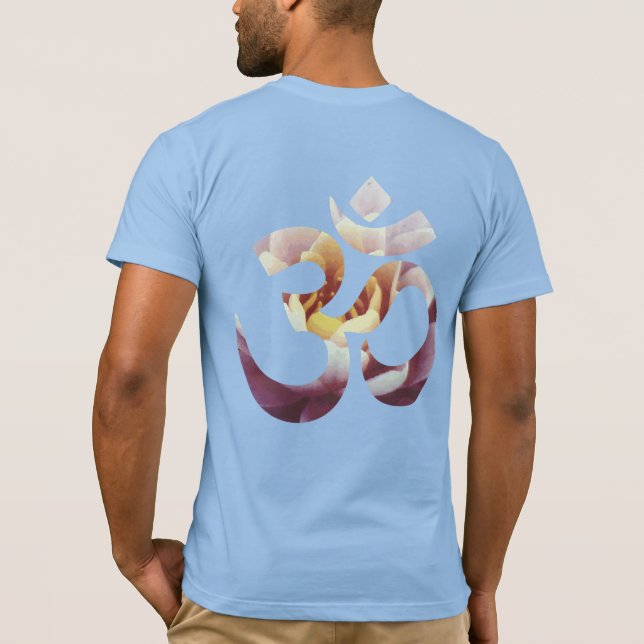 Camiseta Baby Blue Om Lotus Mantra Yoga Mens Modelo (Verso)