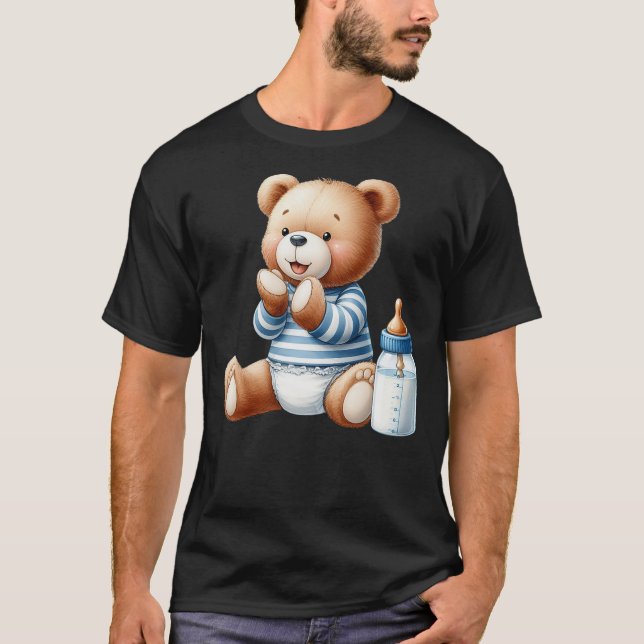 Camiseta Baby Boy Teddy Bear Baby Shower Gender Reveal (Frente)
