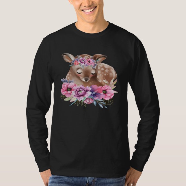 Camiseta Baby Deer Fawn with Flowers Forest Animals Nature  (Frente)