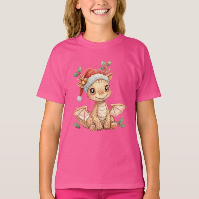 Camiseta Baby Dragon Christmas – Cute Fantasy Holiday Kids  (Frente)