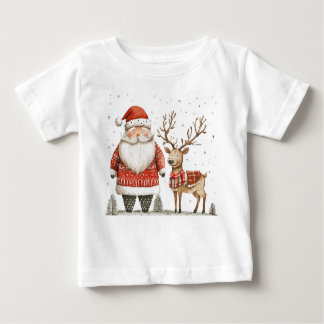 Camiseta Baby Fine Jersey com Papai Noel fofo e