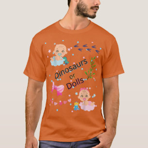 Camiseta Baby Gender Reveal Dinossauros ou Dolls T-Shirt