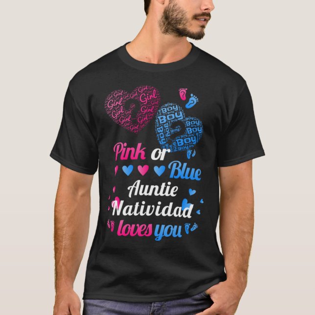 Camiseta Baby Gender Reveal Party  Auntie Natividad Loves Y (Frente)