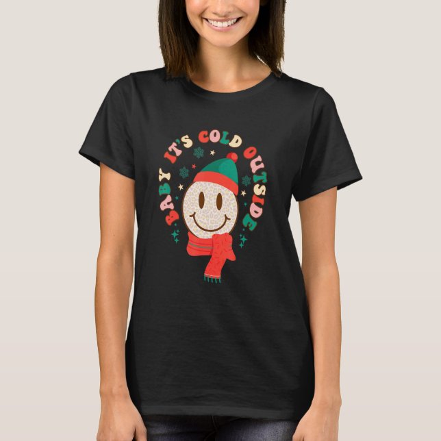 Camiseta Baby It's Cold Outside Groovy Vibes Smiling Santa  (Frente)