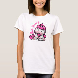 Camiseta Baby Unicorn Dizendo Mamãe de Alô