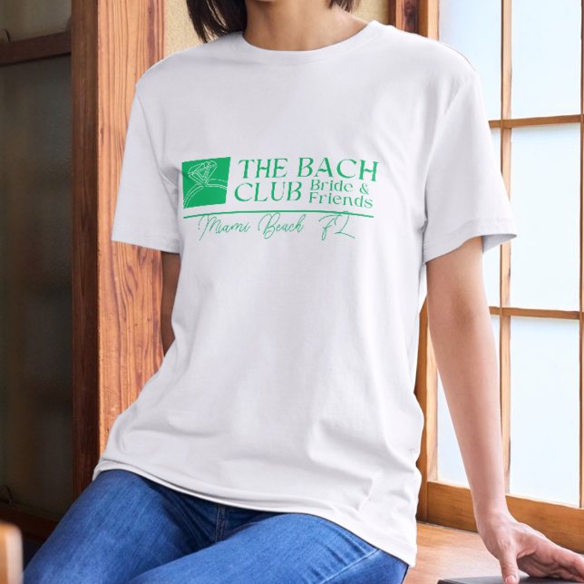 Camiseta Bach Club Modern Simple Pink & Green Bachelorette (Bach Club shirt with modern green font – perfect for bachelorette or bridal celebrations!)