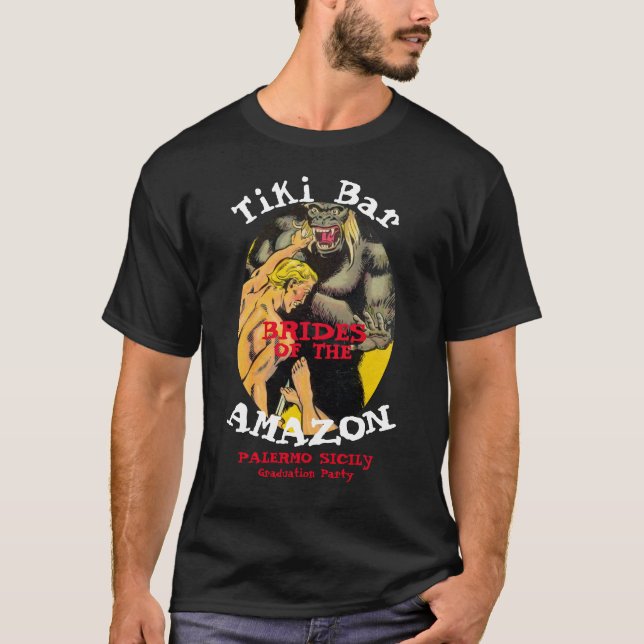 Camiseta Bachelor Party Barbecue Tiki Bar Amazônia (Frente)