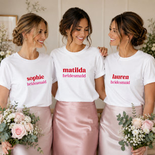 Camiseta Bachelorette Mínimo Vermelho e Rosa de Bridesmaid