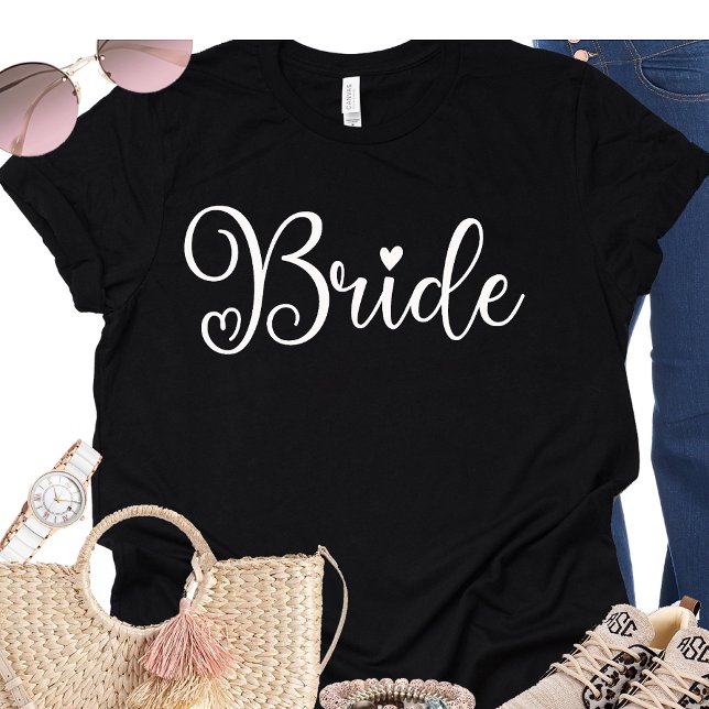 Camiseta Bachelorette Preto do Coração de Bride Script (Criador carregado)