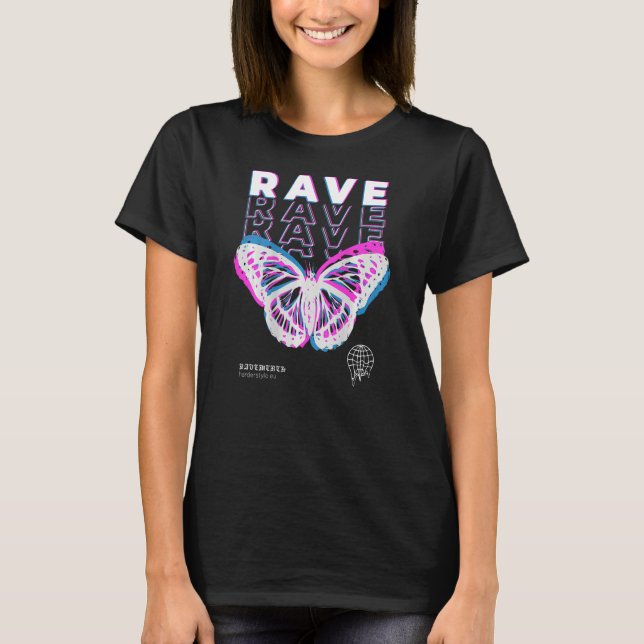 Camiseta Back Print Rave Butterfly Techno Hardtechno Raving (Frente)