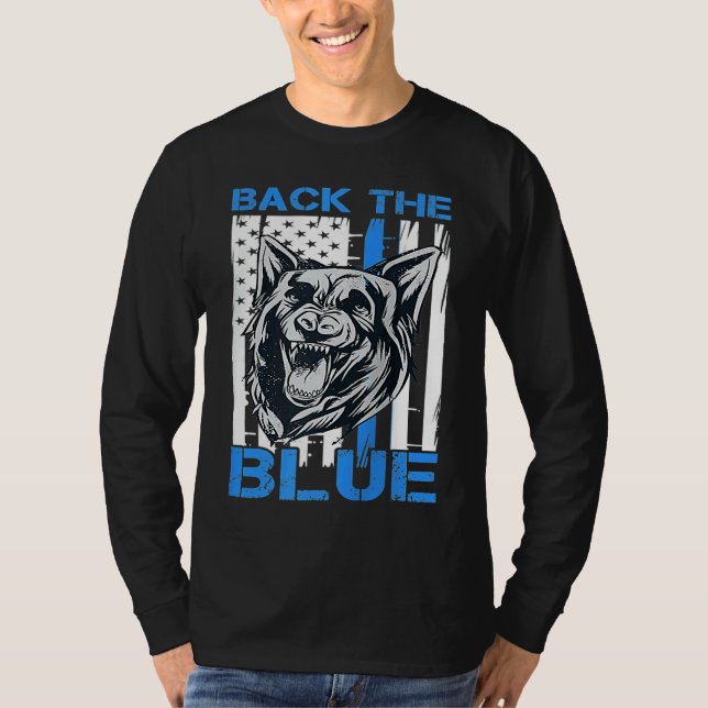 Camiseta Back The Blue  Police Dog Enthusiast K 9 Police Of (Frente)