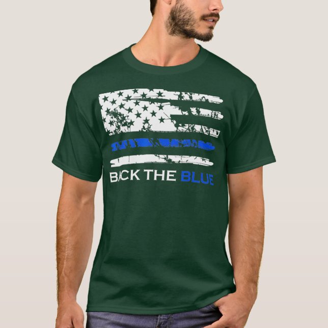 Camiseta Back the Blue Thin Blue Line American Flag (Frente)