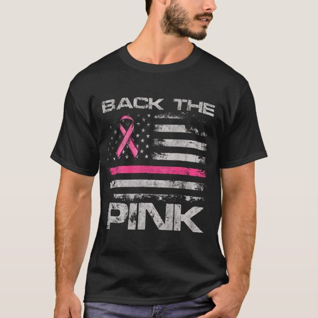 Camiseta Back The Pink American Flag Breast Cancer Awarenes (Frente)