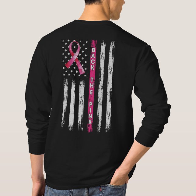 Camiseta Back The Pink Ribbon American Flag Breast Cancer T (Verso)