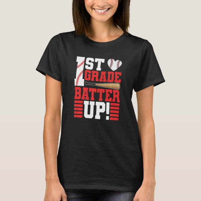 Camiseta Back To School 1st Grade Batter Up Baseball First  (Frente)