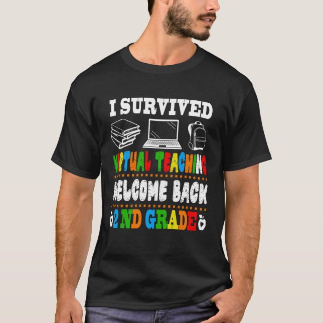 Camiseta Back To School 2nd Grade I Survived Virtual Teachi (Frente)