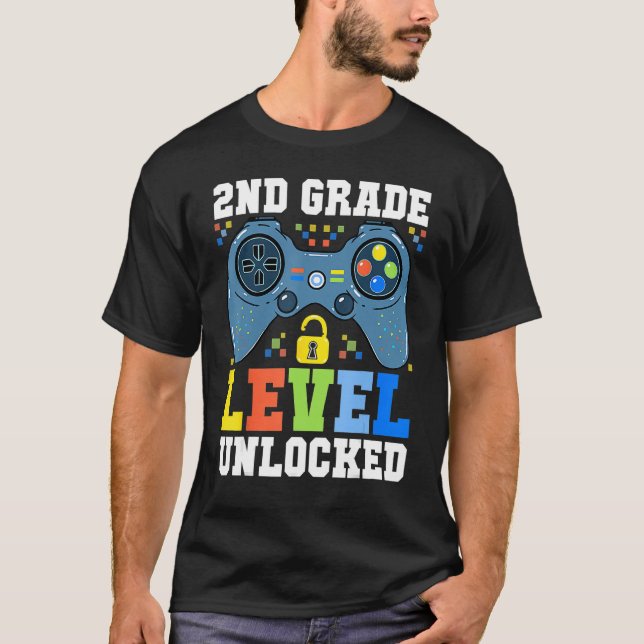 Camiseta Back To School  2nd Grade Level Unlocked Gamer Boy (Frente)