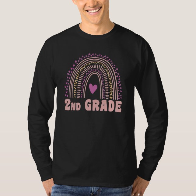 Camiseta Back to School 2nd Grade Teacher Rainbow Hearts (Frente)