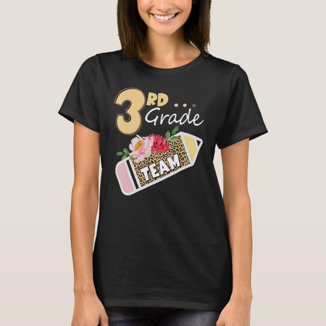 Camiseta Back To School 3rd Third Grade Team Pencil Leopard (Frente)