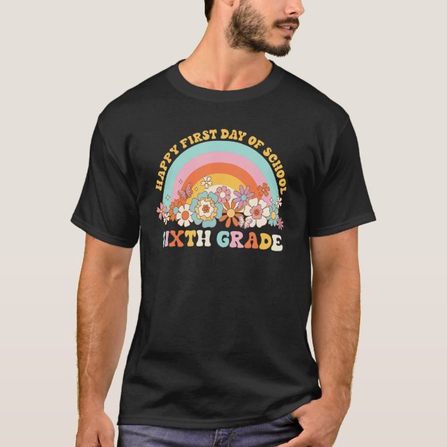 Camiseta Back To School 6th Grade Retro Groovy Rainbow Teac (Frente)