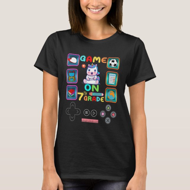 Camiseta Back to School 7Th Grade Game On Unlocked Level 7  (Frente)