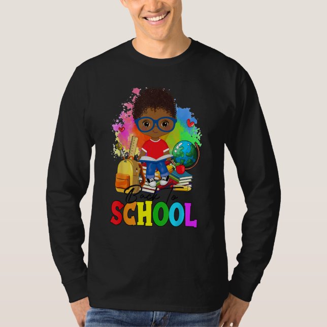 Camiseta Back To School Afro Boy & Backpack 1st Day Of Scho (Frente)