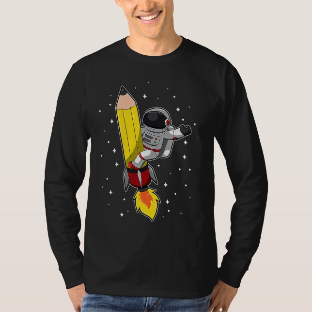 Camiseta Back To School Astronaut Pencil Rocket Space Funny (Frente)