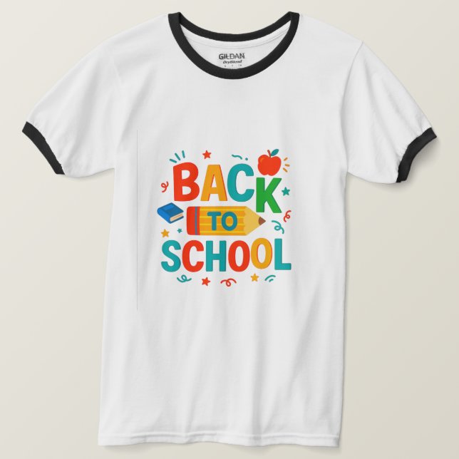 Camiseta Back to School" Colorful Pencil & Apple Graphic (Frente do Design)