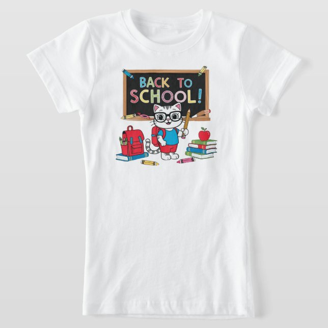 Camiseta Back to School Cute Cat T-Shirt – Fun Kids Design  (Postura )