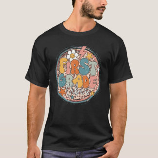 Camiseta Back To School First Grade Vibes Groovy Teacher Wo