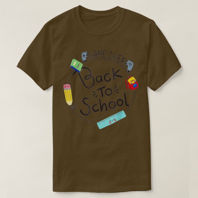 Camiseta Back to School Funny Game Over Teacher Student Con (Frente do Design)